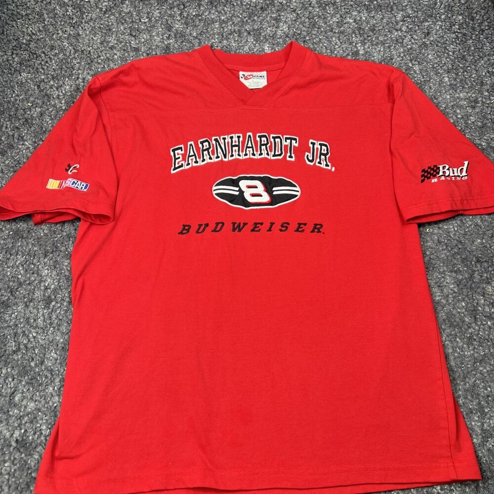 Vtg Dale Earnhardt Jr. Bud Embroidered T-Shirt L Chase Auth #8 Red NASCAR 90s